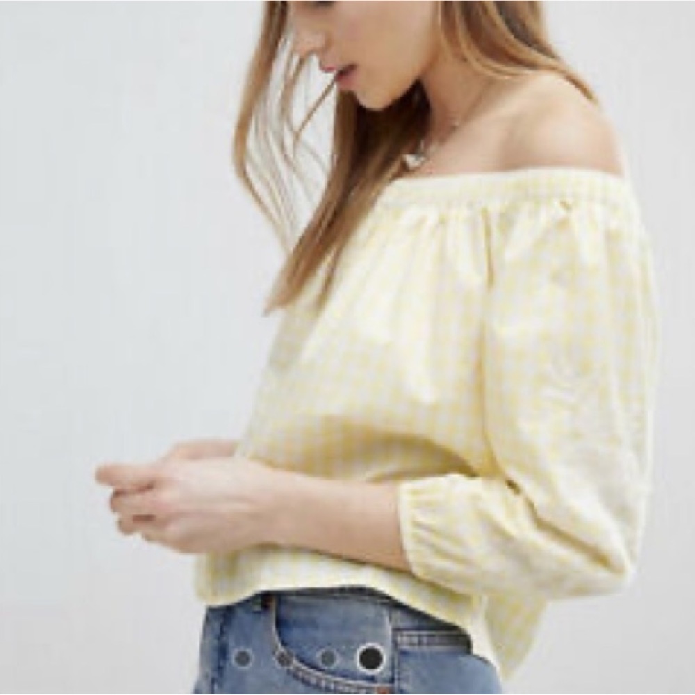 Hollister Off Shoulder Gingham Embroidered Top